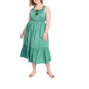 Old Navy Dress Womens XXL Embroidered Tiered Tasseled Pockets Cottage Country